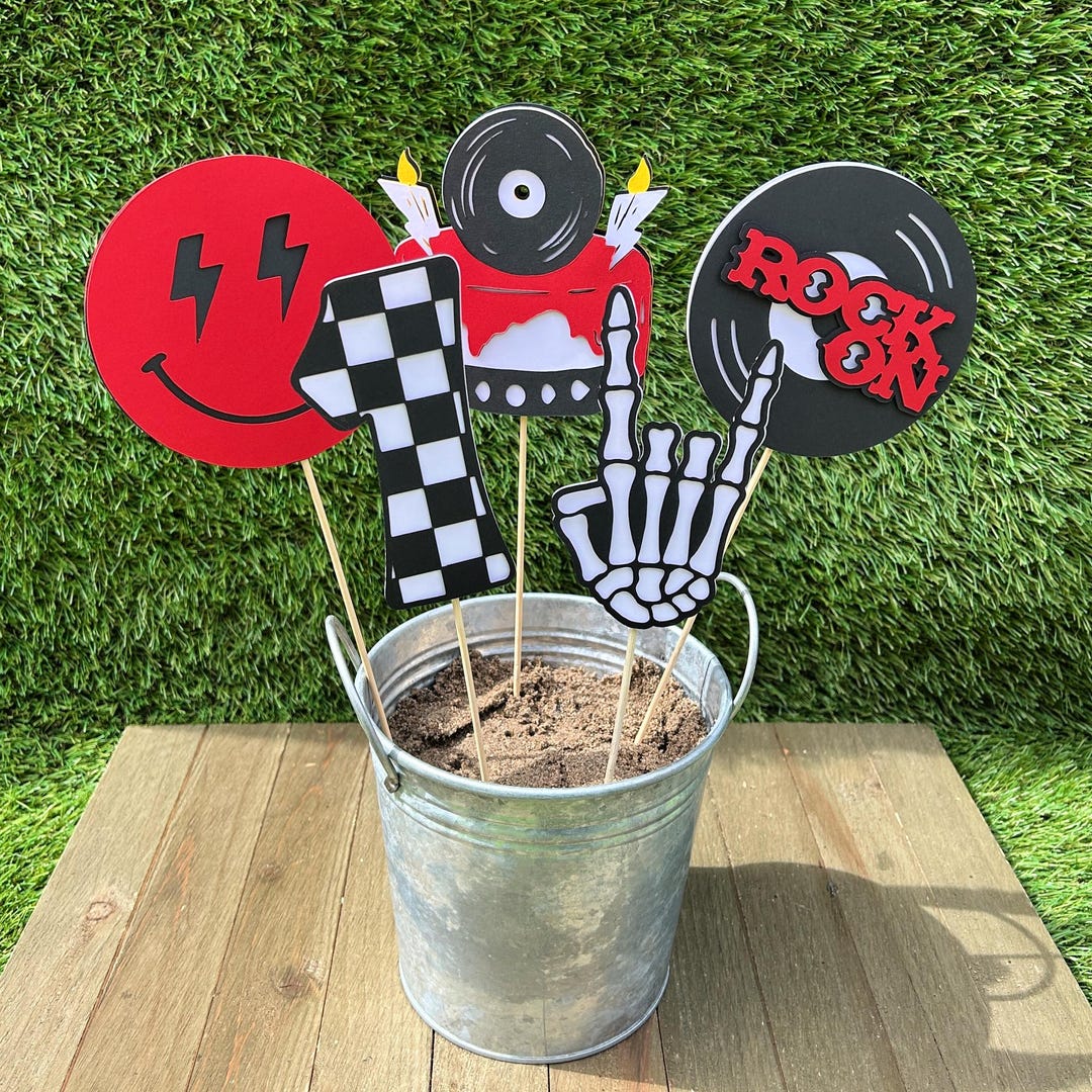One Rocks Part Decor Rock & Roll Centrepiece Sticks | One Rocks Birthday Party Decorations ...
