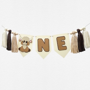 Highland Cow Highchair Banner | Holy Cow I&#39;m One Birthday Party Decorations | Moo I&#39;m Two Party Supplies | Highlander Cow Banner