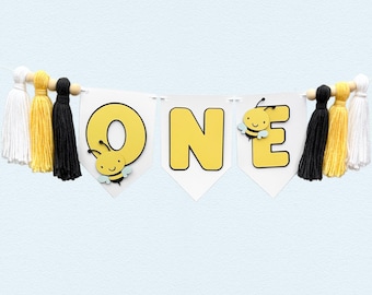 Bumble Bee Highchair Banner | First Bee Day Birthday Party Decorations | Bee Birthday Party Decorations
