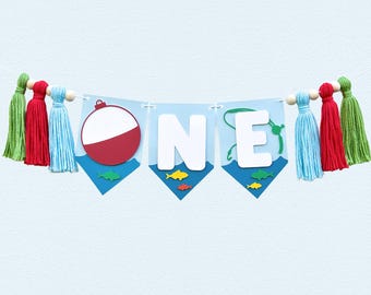 Fishing Highchair Banner | O-Fish-Ally One First Birthday Party Decorations | Reeling in the Big One Party Supplies