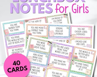 40 Lunchbox Notes for Girls Printable Notecards for Kids Encouraging Notes from Mom Printable Card for Girl Back to School Notes for for Kid