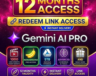 Google Gemini Pro ai 1 Jahr Zugriff 5 TB Cloud Personal Access (Sofortige Lieferung)