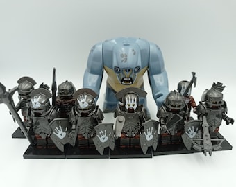 10 x Custom Lord of the Rings minifigures, compatible with the market leader, Orcs + Troll in total 10 pieces