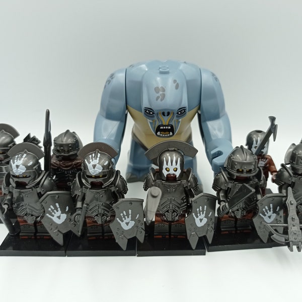 10 x Custom Herr der Ringe Minifiguren, kompatibel mit dem Marktführer, Orks + Troll insg. 10 Stück