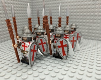 10 x Custom Ritter Minifiguren, kompatibel mit dem Marktführer, Tempelritter Speerträger insg. 10 Stück