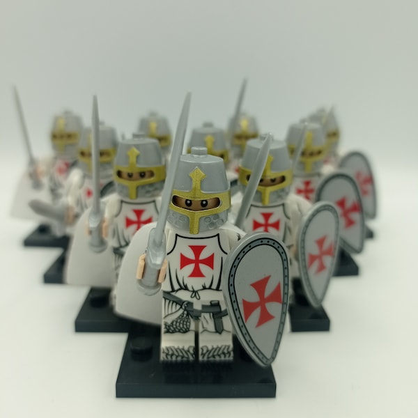 10 x Custom Ritter Minifiguren, kompatibel mit dem Marktführer, Tempelritter Schwertkämpfer insg. 10 Stück