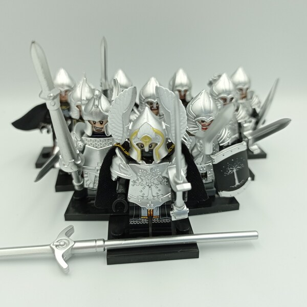 10 x Custom Herr der Ringe Minifiguren, kompatibel mit dem Marktführer, Krieger Gondors insg. 10 Stück