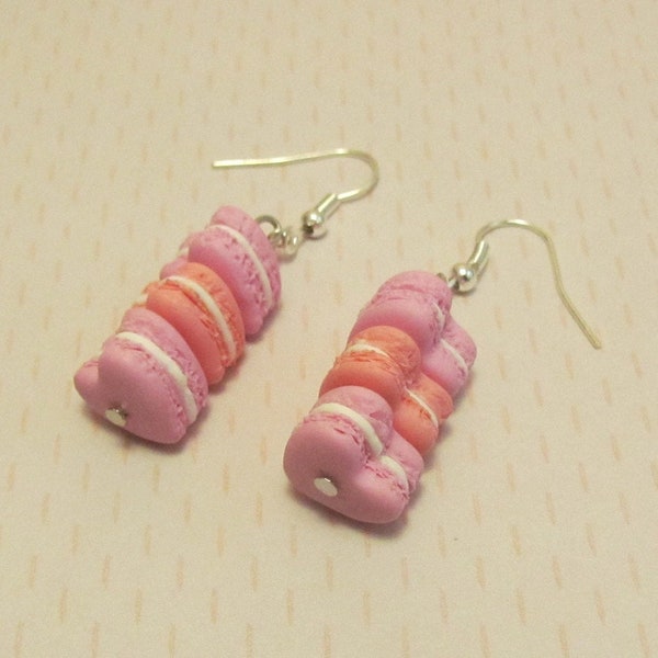 Boucles d'oreilles macarons en forme de coeur rose et saumon