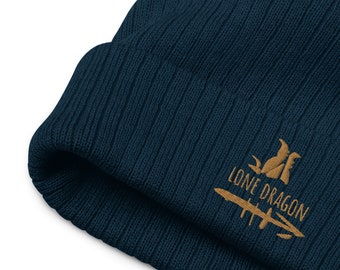 Lone Dragon | Embroidered | High Quality Eco Beanie Hat | 3 Colours | Mythology | Pagan |  | Hero | Symbolic | Ancient Wisdom | Magic |Gifts