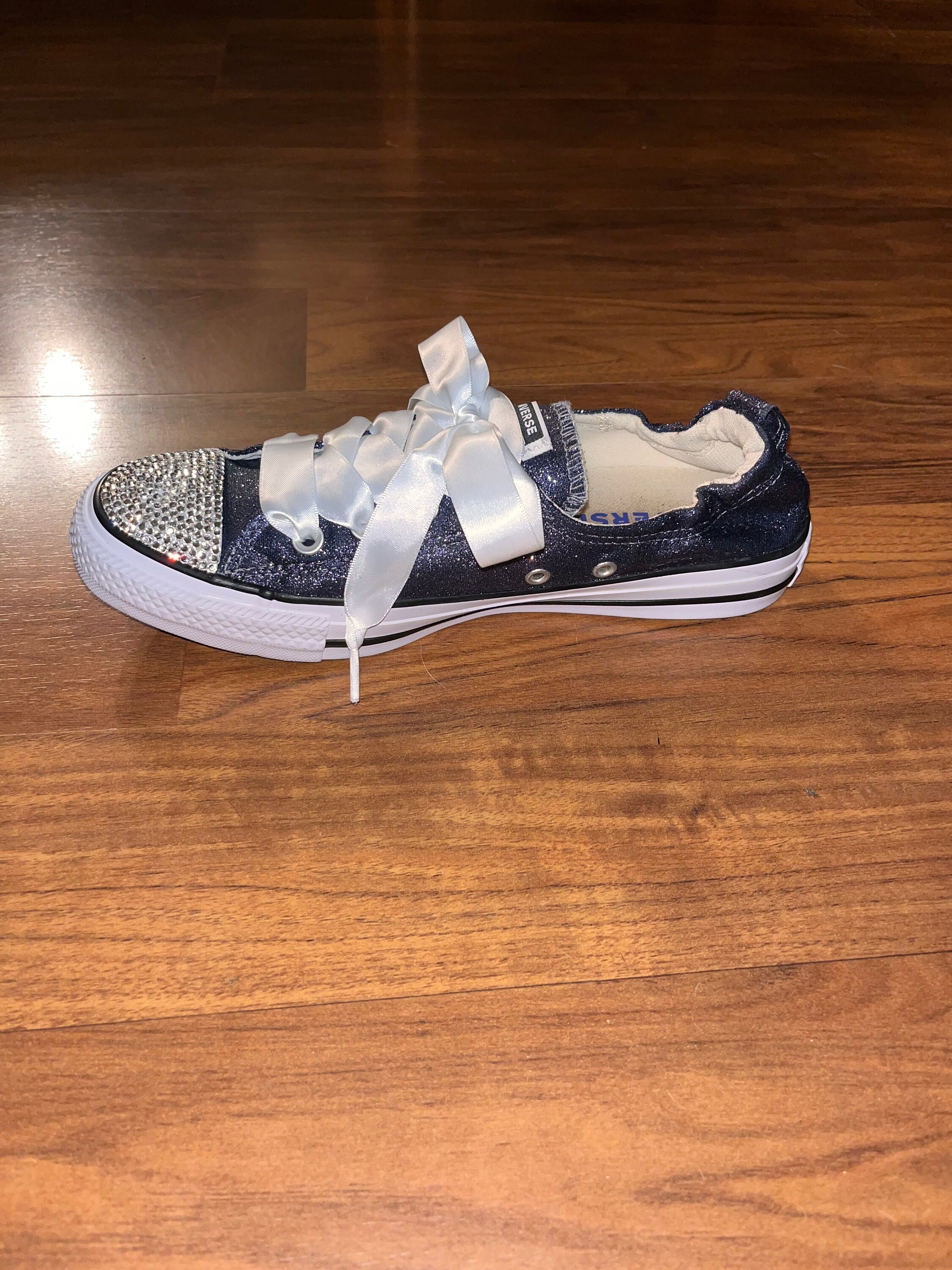 Custom Glitter Converses With Crystal Toe and Ribbon Laces Etsy