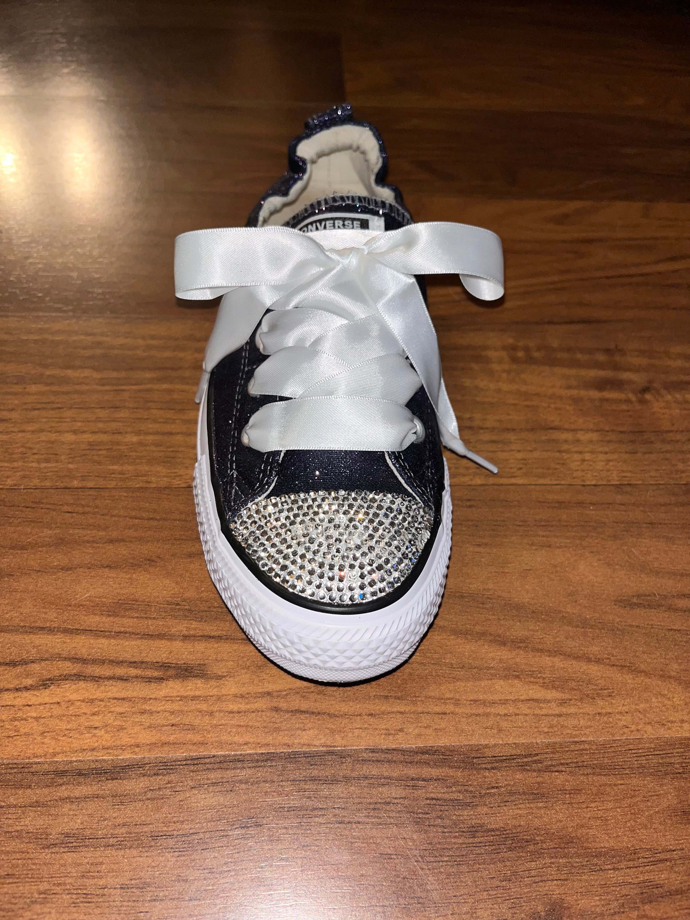 Custom Glitter Converses With Crystal Toe and Ribbon Laces Etsy