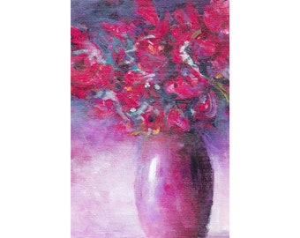 Magenta Florals in Vase, Digital Download, Digital Wall Art, Printable Floral Art, Printable Wall Art, Painting Digital Print, Flowers Print