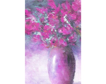 Pink Florals in Vase, Digital Download, Digital Wall Art, Printable Floral Art, Printable Wall Art, Painting Digital Print, Flowers Print