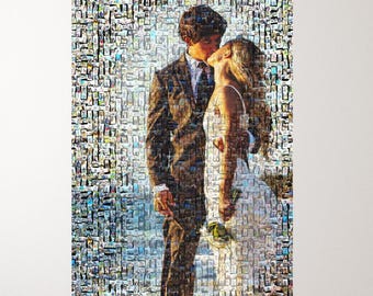 Personalized Photo Mosaic Collage Canvas – Anniversary Wedding Couple Art