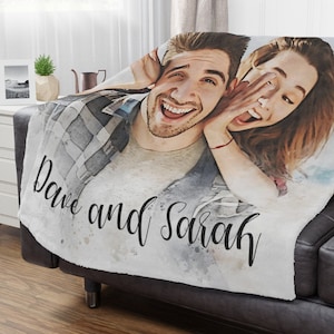 Custom picture Blanket from photo Personalized  Portrait Blanket Birthday Gift from Him Her Anniversary Gift for couples