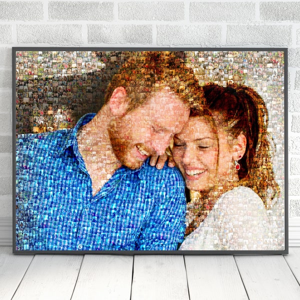 Custom Photo Mosaic Portrait  on Canvas Unique Wall art Collage using your photos Keepsake Gift For Him, Her, Husband, Custom couple gift