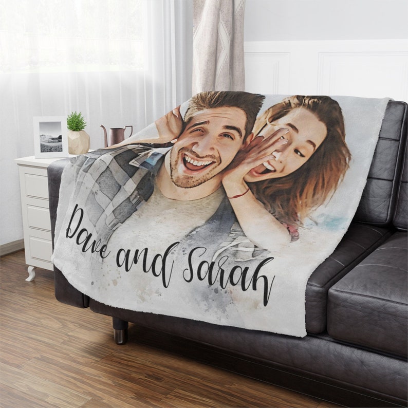 Custom picture Blanket from photo Personalized Portrait Blanket Birthday Gift from Him Her Anniversary Gift for couples image 1
