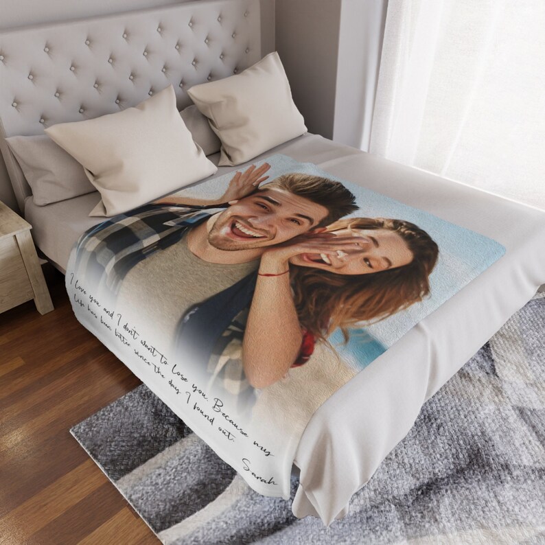 Custom picture Blanket from photo Personalized Portrait Blanket Birthday Gift from Him Her Anniversary Gift for couples image 2