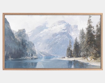 Samsung Frame TV Art, Painting of Mountain, Vintage Landscape, Art for tv frame, Downloadable Art