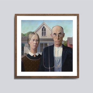 Vintage Portrait Painting, Square Art Print, American Gothic, Famous Artworks, Art For Living Room, Home Decor Wall Art, Instant Download