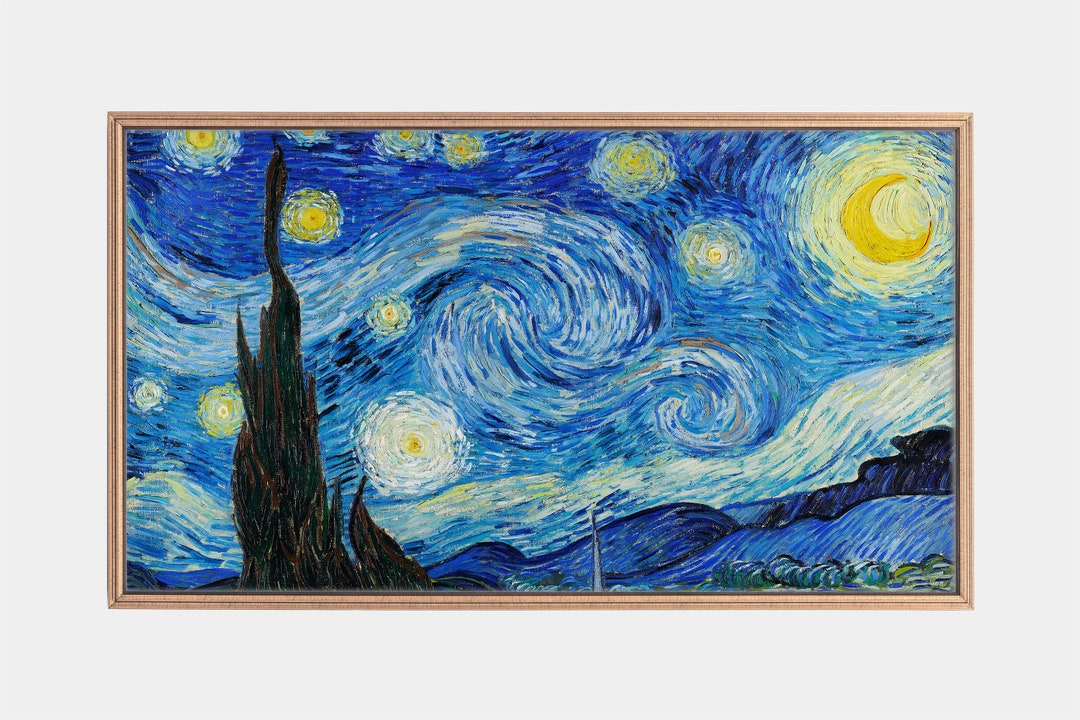 星月夜のサムスンフレームテレビアート：ゴッホのヴィンテージ油絵