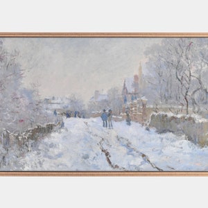 Samsung Frame Tv Art, Winter Landscape, Claude Monet Paintings, Street Under the Snow, Digital Tv Artworks, Instant Download