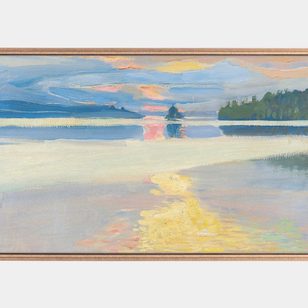 Samsung Frame TV Art, Sunset Over Lake , Vintage Lake Landscape, Painting of Sunset, Art for tv frame, Instant Download