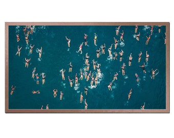 Swimmers in Teal Ocean Samsung Frame TV Art (Digital Download)