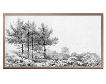 Arte para TV Samsung Frame: Boceto de paisaje con árboles vintage (Descarga digital)