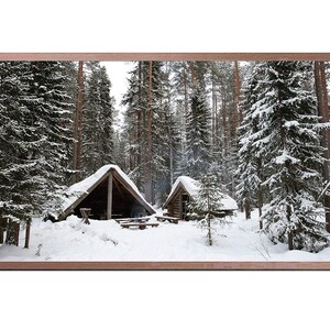 Samsung Frame TV Art, Winter Forest, Winter Digital Art, Snowy Cabin Landscape, Digital Download for Samsung Frame, Instant Download