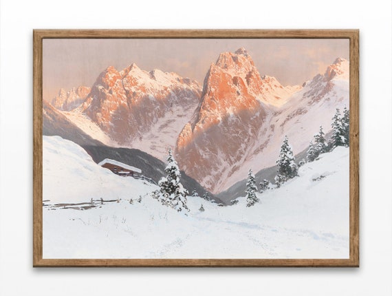Vintage Mountain Landscape Print: 1944 Winter Scene (digital
