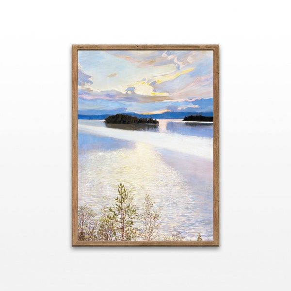 Landscape Paintings, Vintage Lake Prints, Lake Keitele in Art, Home Decor Wall Art, Printable Art