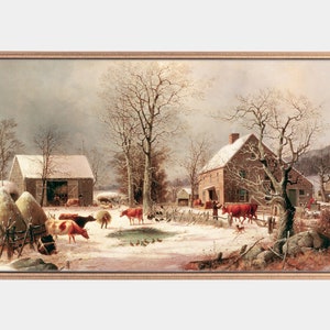Winter Digital Art, Samsung Frame TV Art, Winter Landschaft, Vintage Landkunst, Gemälde im Weißen Haus, Sofortiger Download