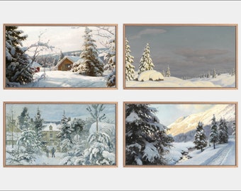 Samsung Frame Tv Art Set, Winter Digital Art, Vintage Christmas Artworks, Winter Landscape Art, Christmas Paintings, Instant Download