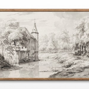Tekeningen van kastelen, vintage kasteelprint, landschapstekeningen, antieke schets, kunst voor thuis, afdrukbare muurkunst