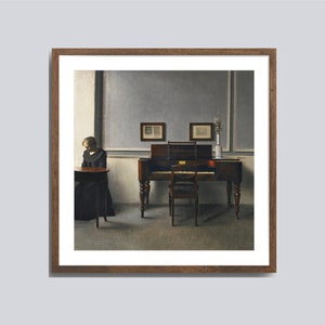 Hammershøi Painting: Ida in Interior with Piano, Square Art Print (Digital Download)