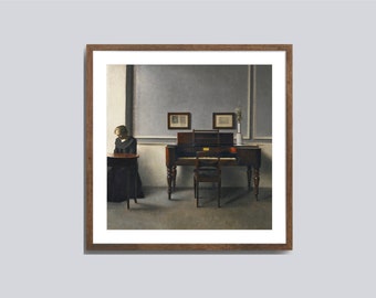 Hammershøi Painting: Ida in Interior with Piano, Square Art Print (Digital Download)