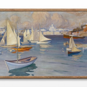 Paintings Of Port,  Vintage Harbor Prints, Antique Nautical Paintings, Living Room Art Prints, Digitaal  Download