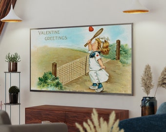 Valentine's Day Frame TV Art: Vintage Tennis Postcard (Digital Download)