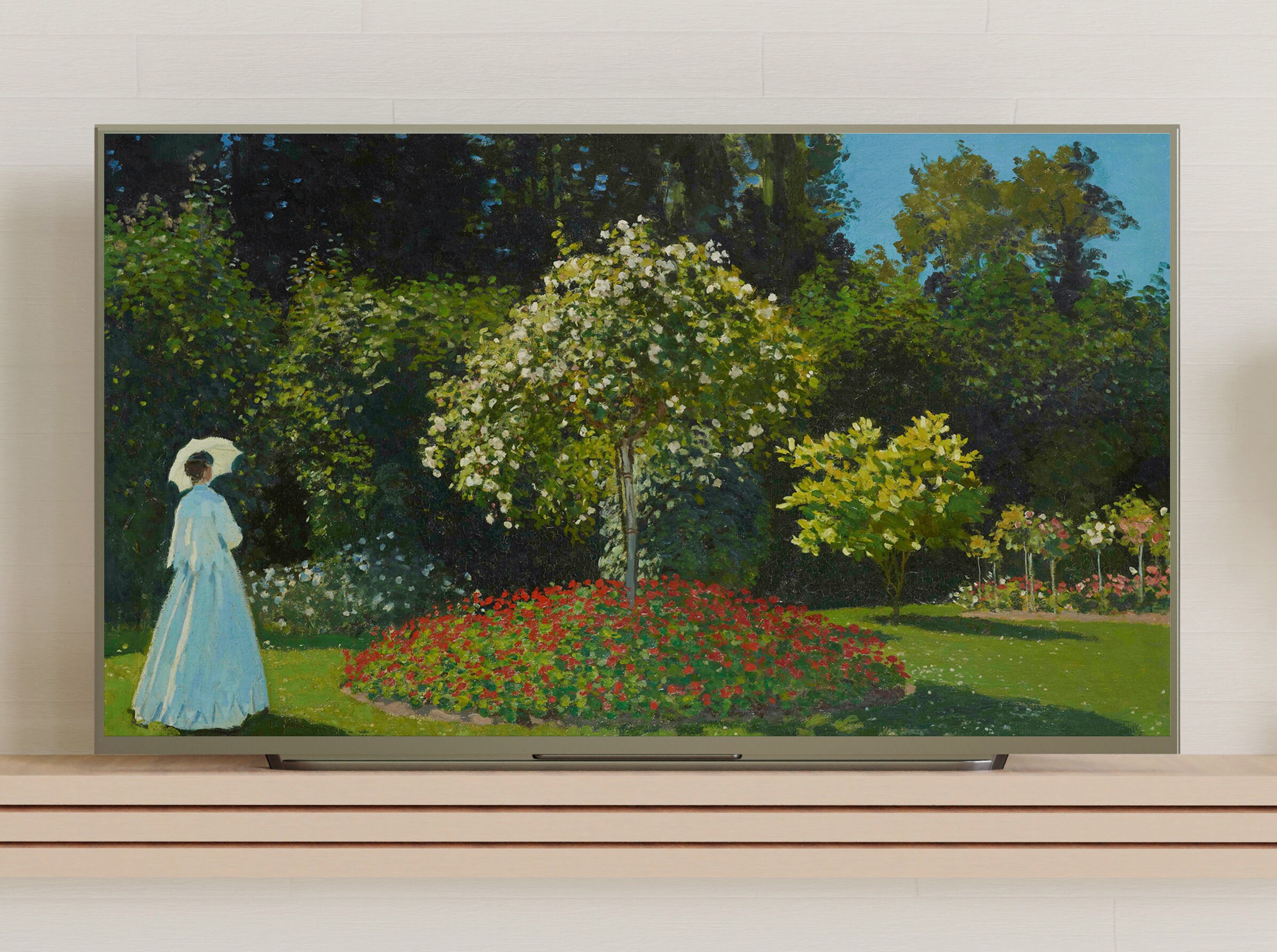 リトグラフ 版画 ジャン・モレネ／城塞の庭〜サントロペ 真作 額装 Monet Garden Landscape Painting for Samsung Frame TV (digital