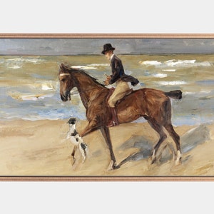 Samsung Frame Tv Art, Rider on the Beach, Vintage Horse Painting, Instant Download