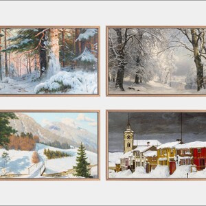 Samsung Frame Tv Art, Winter Digital Art, Winter Landscape Set, Christmas Paintings, Set of 4 Tv Art, Instant Download