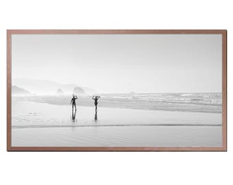 Samsung Frame TV Art: Black and White Surfer Beach (Digital Download)