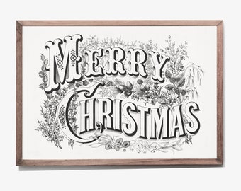 Vintage &quot;Merry Christmas&quot; Lithograph Print: 1870s Holiday Decor (Digital Download)