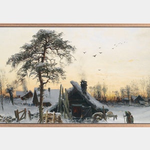 Samsung Frame Tv Art, Winter Landscape in the Evening Light, Vintage Oil Paintings, 4k Frame Tv Art, Instant Download