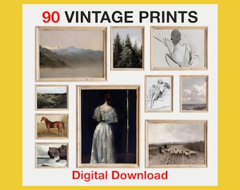 Printable Vintage Gallery Wall Art Paintings SET of 90, Antique Prints Aesthetic Downloadable Digital, Ultimate Package for your home.