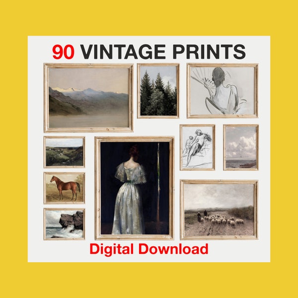 Printable Vintage Gallery Wall Art Paintings SET of 90, Antique Prints Aesthetic Downloadable Digital, Ultimate Package for your home.