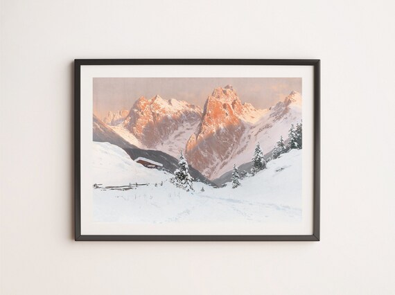 Vintage Mountain Landscape Print: 1944 Winter Scene (digital