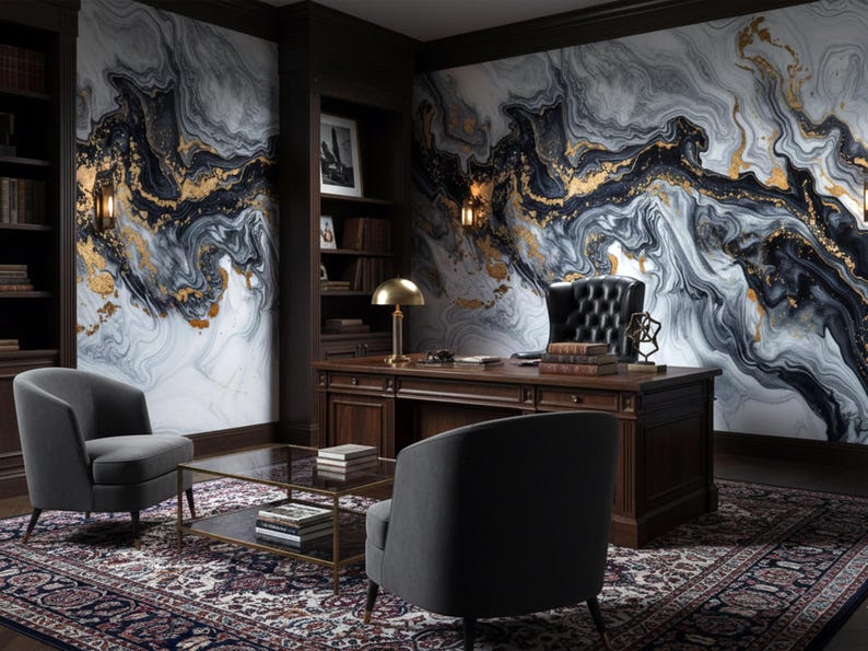 Black Gold Marble Wallpaper Mural, Abstract Luxury Stone Peel and Stick ...