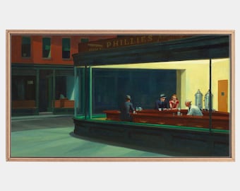 Samsung Frame TV Art, Nighthawks Painting, Edward Hopper, Cafes in art, Nighthawks Print, Art For Frame Tv, Instant Download
